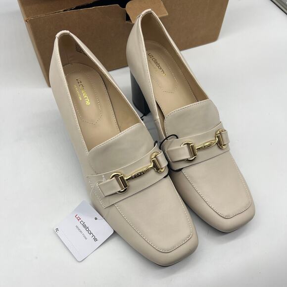 Liz Claiborne Morris Memory Foam Block Heel Loafers New Size 11 Cream - Picture 1 of 14